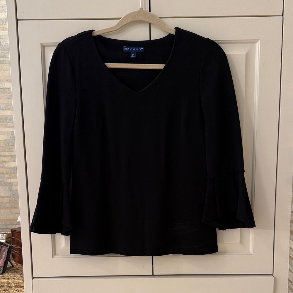 Talbots Black V-Neck Blouse with Bell Sleeves